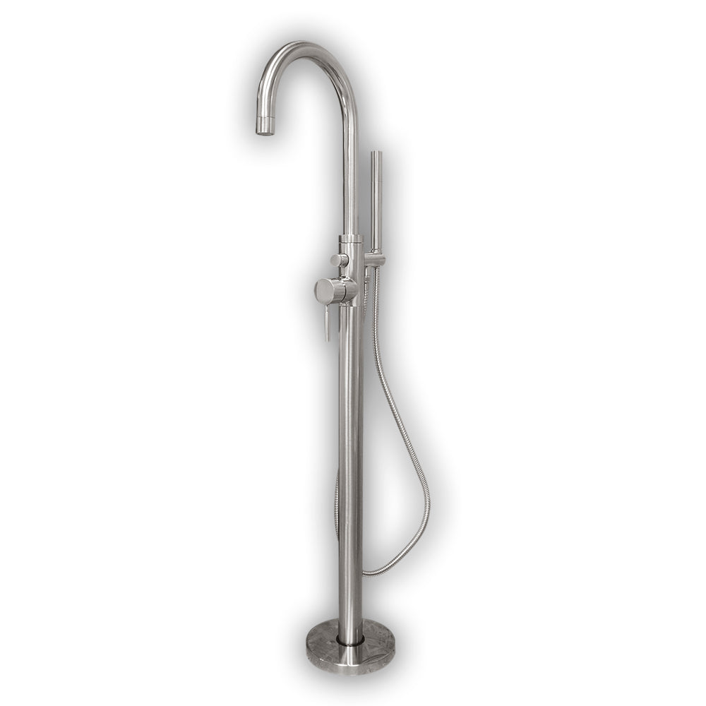 Cambridge Plumbing Modern Freestanding Tub Filler Faucet with Shower Wand (Brushed Nickel) - Single Stem 1/4 Turn Valves - CAM150 - Vital Hydrotherapy