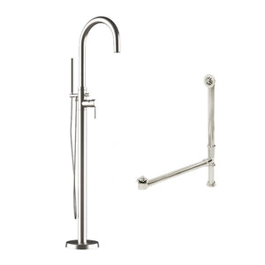 Cambridge Plumbing Complete Plumbing Package for Free Standing Tubs With No Faucet Holes. Modern Gooseneck Style Faucet With Hand Held Wand Shower and Supply Lines plus Drain and Overflow Assembly CAM150-PKG - Vital Hydrotherapy