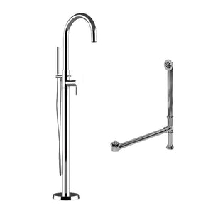 Cambridge Plumbing Complete Plumbing Package for Free Standing Tubs With No Faucet Holes. Modern Gooseneck Style Faucet With Hand Held Wand Shower and Supply Lines plus Drain and Overflow Assembly CAM150-PKG - Vital Hydrotherapy
