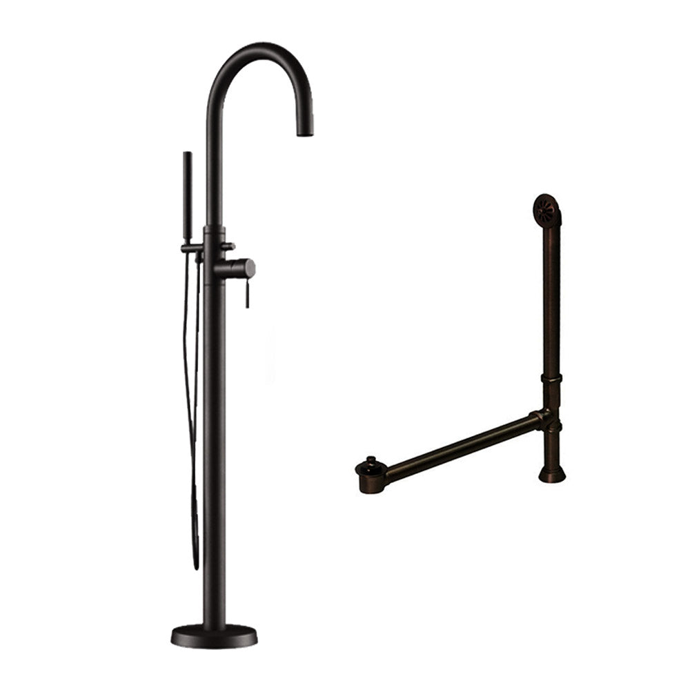 Cambridge Plumbing Complete Plumbing Package for Free Standing Tubs With No Faucet Holes. Modern Gooseneck Style Faucet With Hand Held Wand Shower and Supply Lines plus Drain and Overflow Assembly CAM150-PKG - Vital Hydrotherapy
