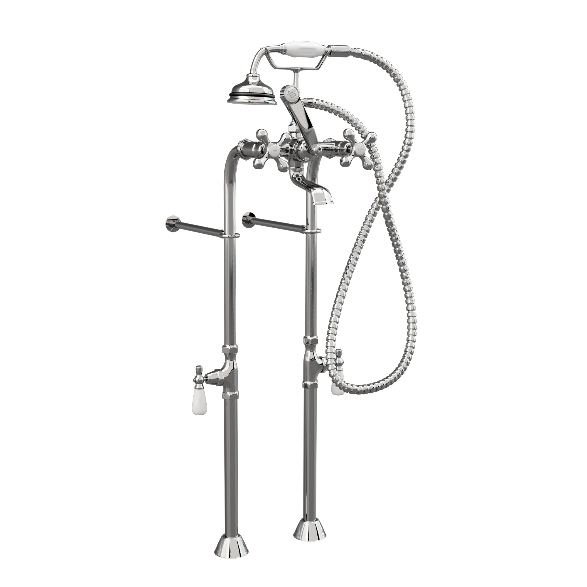 Cambridge Plumbing Clawfoot Tub Freestanding British Telephone Faucet & Hand Held Shower Combo Brushed Nickel CAM398463 - Vital Hydrotherapy