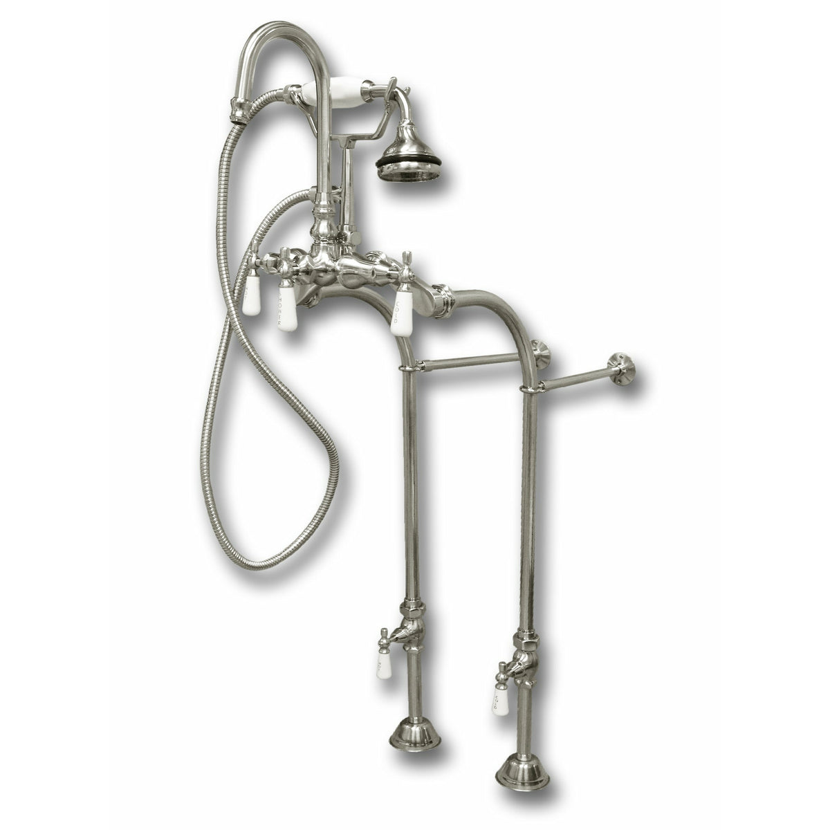 Cambridge Plumbing Clawfoot Tub Freestanding English Telephone Gooseneck Faucet & Hand Held Shower Combo Brushed Nickel CAM398684 - Vital Hydrotherapy