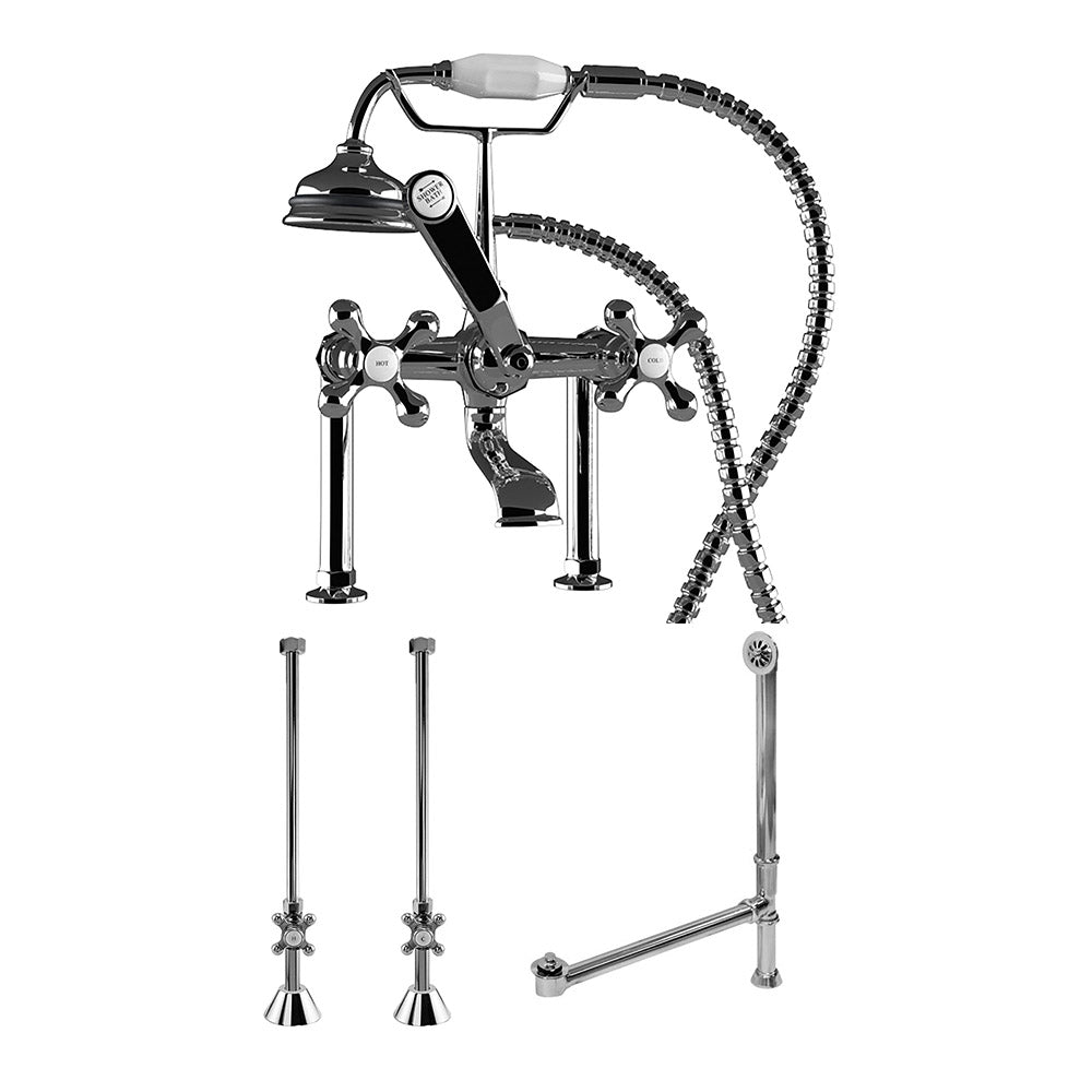 Cambridge Plumbing Complete Plumbing Package (Brushed Nickel) for Deck Mount Claw Foot Tub Classic Telephone Style Faucet With 6 Inch Deck Risers, Supply Lines With Shut Off valves, Drain Assembly CAM463D-6-PKG - Vital Hydrotherapy