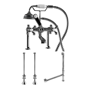 Cambridge Plumbing Complete Plumbing Package (Polished Chrome)  for Deck Mount Claw Foot Tub Classic Telephone Style Faucet With 6 Inch Deck Risers, Supply Lines With Shut Off valves, Drain Assembly CAM463D-6-PKG - Vital Hydrotherapy