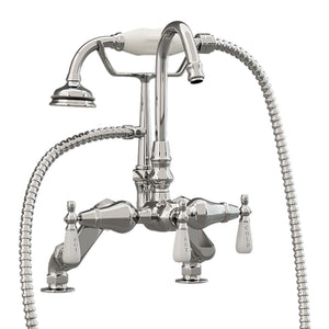 Cambridge Plumbing Clawfoot Tub Deck Mount Porcelain Lever English Telephone Brass Faucet with Hand Held Shower - Polished Chrome - CAM684D - Vital Hydrotherapy