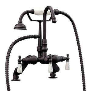 Cambridge Plumbing Clawfoot Tub Deck Mount Porcelain Lever English Telephone Brass Faucet with Hand Held Shower - Oil Rubbed Bronze - CAM684D - Vital Hydrotherapy
