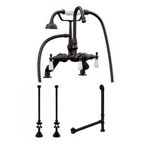 Cambridge Plumbing Complete Plumbing Package (Solid Brass, Oil Rubbed Bronze) for Claw Foot Tub Gooseneck Faucet, Supply Lines With Shut Off Valves, Drain and Overflow Assembly CAM684D-PKG - Vital Hydrotherapy