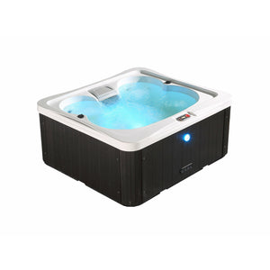 Canadian Spa Granby 4-Person 15-Jet Portable Plug & Play Hot Tub - White inside - Black outside - with adjustable stainless steel hydrotherapy jets, multi-coloured LED lighting - with water setup - KH-10128 - Vital Hydrotherapy