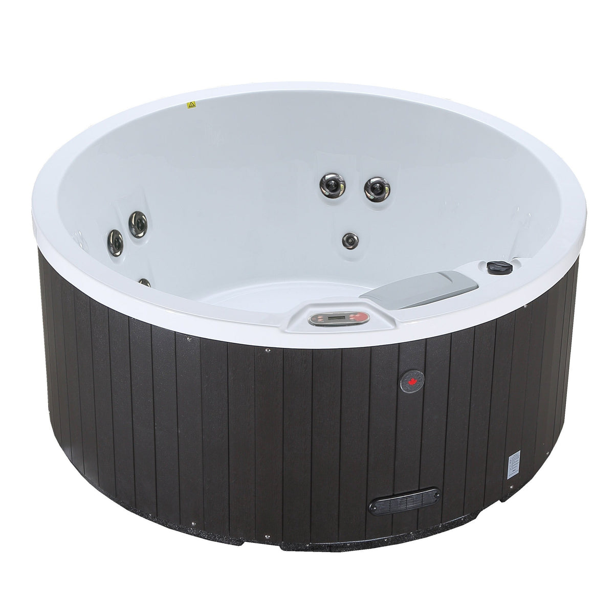 Canadian Spa Okanagan 4-Person 10-Jet Portable Hot Tub - White inside - Black outside - with 10 adjustable stainless steel hydrotherapy jets, multi-coloured LED lighting - Size: 63 x 63 x 29 in - KH-10083 - Vital Hydrotherapy