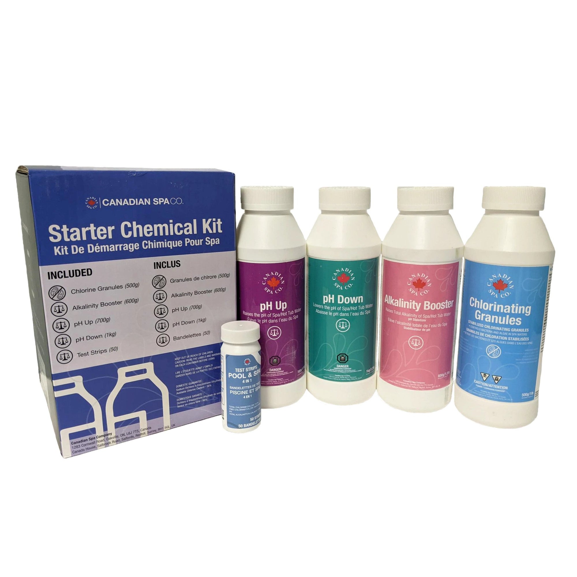 Canadian Spa Starter Chemical Kit - Includes: Chlorine Granules, Foam Free, pH Up, pH Down, Test Strips - FREE with code STARTFORFREE - KA-10126  - Vital Hydrotherapy