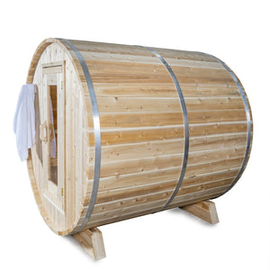 Dundalk Canadian Timber Harmony 4 Person White Cedar Sauna CTC22W - with bronze tempered glass with wooden frame - Isometric view - Vital Hydrotherapy