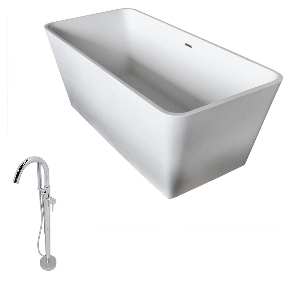 Anzzi Cenere 4.9 ft. Solid Surface Classic Soaking Bathtub in Matte White and Kros Faucet in Chrome FT501-0025 - Vital Hydrotherapy