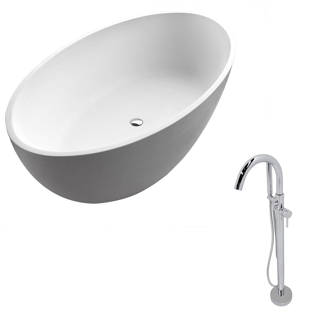 Anzzi Cestino 5.5 ft. Solid Surface Classic Freestanding Soaking Bathtub in Matte White and Kros Faucet in Chrome FT510-0025 - Vital Hydrotherapy