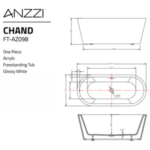 Anzzi Chand Series 5.58 ft. Freestanding Bathtub Specification Drawing FT-AZ098 - Vital Hydrotherapy