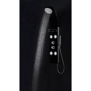 Anzzi Colossal Series 56 Inch Full Body Shower Panel with Deco-Glass Shampoo Shelfs, Heavy Rain Shower Head With Cascading Waterfall, Acu-stream Directional Body Jets, Shower Control Knobs and Euro-grip Handheld Sprayer in Black SP-AZ8095 - Vital Hydrotherapy