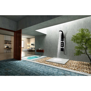 Anzzi Colossal Series 56 Inch Full Body Shower Panel with Deco-Glass Shampoo Shelfs, Heavy Rain Shower Head With Cascading Waterfall, Acu-stream Directional Body Jets, Shower Control Knobs and Euro-grip Handheld Sprayer in Black SP-AZ8095 - Vital Hydrotherapy