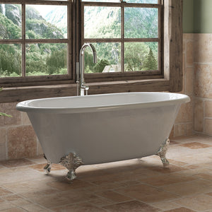 Cambridge Plumbing 60-Inch Double Ended Cast Iron Soaking Clawfoot Tub (Porcelain interior and white paint exterior) with Feet (Polished chrome) and No Faucet Holes DE-60-NH - Vital Hydrotherapy