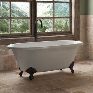 Cambridge Plumbing 60-Inch Double Ended Cast Iron Soaking Clawfoot Tub (Porcelain interior and white paint exterior) with Feet (Oil rubbed bronze) and No Faucet Holes DE-60-NH - Vital Hydrotherapy