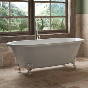 Cambridge Plumbing 66-Inch Double Ended Cast Iron Soaking Clawfoot Tub (Porcelain enamel interior and white paint exterior)with Feet (Polished chrome) and No Faucet Holes DE-67-NH - Vital Hydrotherapy