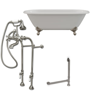 Cambridge Plumbing 60-Inch Double Ended Cast Iron Soaking Clawfoot Tub (Porcelain interior and white paint exterior)  and Complete Plumbing Package - ball and claw feet (Brushed nickel)  DE60-398463-PKG-NH - Vital Hydrotherapy