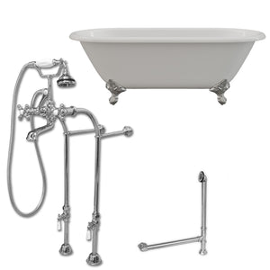 Cambridge Plumbing 60-Inch Double Ended Cast Iron Soaking Clawfoot Tub (Porcelain interior and white paint exterior) and Complete Plumbing Package - ball and claw feet (Polished chrome) DE60-398463-PKG-NH - Vital Hydrotherapy