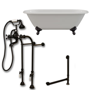 Cambridge Plumbing 60-Inch Double Ended Cast Iron Soaking Clawfoot Tub (Porcelain interior and white paint exterior) and Complete Plumbing Package - ball and claw feet (Oil rubbed bronze) DE60-398463-PKG-NH - Vital Hydrotherapy