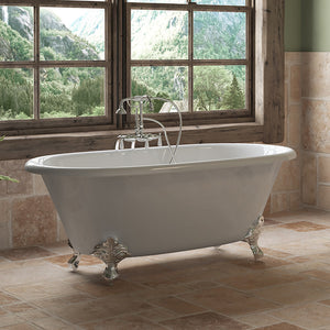 Cambridge Plumbing 60-Inch Double Ended Cast Iron Soaking Clawfoot Tub (Painted Exterior and Luxurious Porcelain Enamel Interior) and Complete Plumbing Package (Polished chrome) DE60-398684-PKG-NH - Vital Hydrotherapy