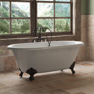 Cambridge Plumbing 60-Inch Double Ended Cast Iron Soaking Clawfoot Tub (Painted Exterior and Luxurious Porcelain Enamel Interior) and Complete Plumbing Package (Oil rubbed bronze) DE60-398684-PKG-NH - Vital Hydrotherapy