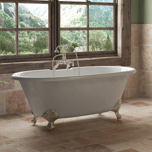 Cambridge Plumbing 60-Inch Double Ended  Cast Iron Soaking Clawfoot Tub (Painted Exterior and Luxurious Porcelain Enamel Interior) and Complete Plumbing Package - Brushed nickel ball and claw feet - DE60-684D-PKG-7DH - Vital Hydrotherapy