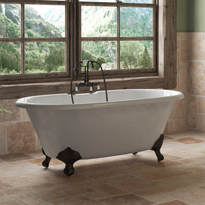 Cambridge Plumbing 60-Inch Double Ended Cast Iron Soaking Clawfoot Tub (Painted Exterior and Luxurious Porcelain Enamel Interior) and Complete Plumbing Package - Oil rubbed bronze ball and claw feet - DE60-684D-PKG-7DH - Vital Hydrotherapy