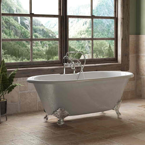 Cambridge Plumbing 60-Inch Double Ended Cast Iron Soaking Clawfoot Tub (Porcelain interior and white paint exterior) and Complete Plumbing Package - ball and claw feet (Polished chrome) DE60-463D-6-PKG-7DH - Vital Hydrotherapy