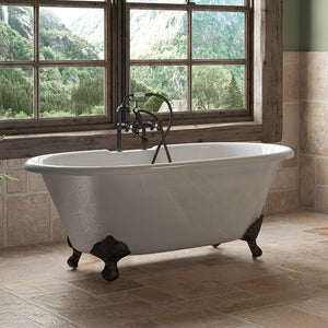 Cambridge Plumbing 60-Inch Double Ended Cast Iron Soaking Clawfoot Tub (Porcelain interior and white paint exterior) Oil rubbed bronze ball and claw feet DE60-DH - Vital Hydrotherapy