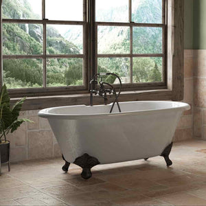 Cambridge Plumbing 60-Inch Double Ended Cast Iron Soaking Clawfoot Tub (Porcelain interior and white paint exterior) and Complete Plumbing Package - ball and claw feet (Oil rubbed bronze) DE60-463D-6-PKG-7DH - Vital Hydrotherapy