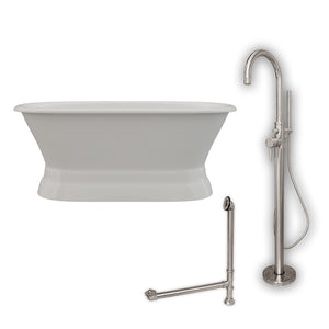 Cambridge Plumbing 60-Inch Double Ended Cast Iron Pedestal Soaking Tub (Porcelain enamel interior and white paint exterior) and Complete Plumbing Package (Brushed nickel) DE60-PED-150-PKG-NH - Vital Hydrotherapy