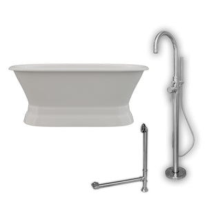 Cambridge Plumbing 60-Inch Double Ended Cast Iron Pedestal Soaking Tub (Porcelain enamel interior and white paint exterior) and Complete Plumbing Package (Polished chrome) DE60-PED-150-PKG-NH - Vital Hydrotherapy