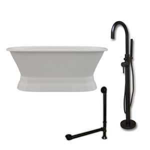Cambridge Plumbing 60-Inch Double Ended Cast Iron Pedestal Soaking Tub (Porcelain enamel interior and white paint exterior) and Complete Plumbing Package (Oil rubbed bronze) DE60-PED-150-PKG-NH - Vital Hydrotherapy