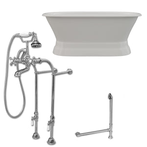 Cambridge Plumbing 60-Inch Double Ended Cast Iron Pedestal Soaking Tub (Porcelain enamel interior and white paint exterior) and Complete Plumbing Package (Polished chrome) DE60-PED-398463-PKG-NH - Vital Hydrotherapy