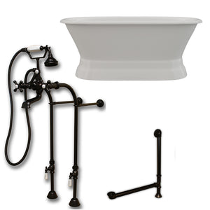 Cambridge Plumbing 60-Inch Double Ended Cast Iron Pedestal Soaking Tub (Porcelain enamel interior and white paint exterior) and Complete Plumbing Package (Oil rubbed bronze) DE60-PED-398463-PKG-NH - Vital Hydrotherapy