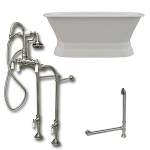 Cambridge Plumbing 60-Inch Double Ended Cast Iron Pedestal Soaking Tub (Porcelain enamel interior and white paint exterior)  and Complete Plumbing Package (Brushed nickel) DE60-PED-398684-PKG-NH - Vital Hydrotherapy