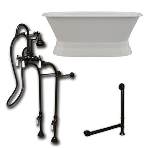 Cambridge Plumbing 60-Inch Double Ended Cast Iron Pedestal Soaking Tub (Porcelain enamel interior and white paint exterior) and Complete Plumbing Package (Oil rubbed bronze) DE60-PED-398684-PKG-NH - Vital Hydrotherapy
