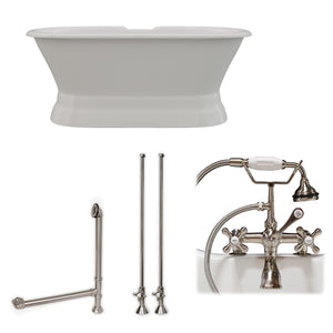 Cambridge Plumbing 60-Inch Double Ended Cast Iron Pedestal Soaking Tub (Porcelain interior and painted exterior) and Complete Plumbing Package (Brushed nickel) DE60-PED-463D-2-PKG - Vital Hydrotherapy