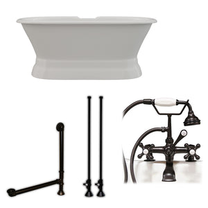 Cambridge Plumbing 60-Inch Double Ended Cast Iron Pedestal Soaking Tub (Porcelain interior and painted exterior) and Complete Plumbing Package (Oil rubbed bronze) DE60-PED-463D-2-PKG - Vital Hydrotherapy