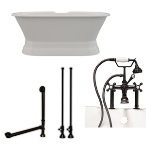 Cambridge Plumbing 60-Inch Double Ended Cast Iron Pedestal Soaking Tub (Porcelain interior and painted exterior) and Complete Plumbing Package (Oil rubbed bronze) DE60-PED-463D-6-PKG - Vital Hydrotherapy