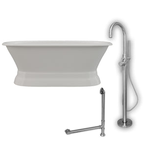 Cambridge Plumbing 66-Inch Double Ended Cast Iron Pedestal Soaking Tub (Porcelain interior and white paint exterior) and Complete Freestanding Plumbing Package (Polished chrome) DE66-PED-150-PKG-NH - Vital Hydrotherapy