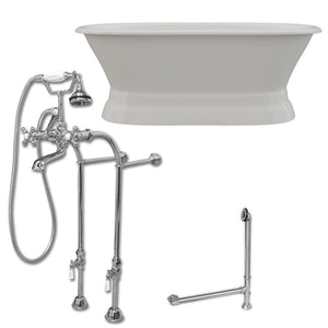 Cambridge Plumbing 66-Inch Double Ended Cast Iron Pedestal Soaking Tub (Porcelain interior and white paint exterior) and Complete Freestanding Plumbing Package (Polished chrome) DE66-PED-398463-PKG-NH - Vital Hydrotherapy