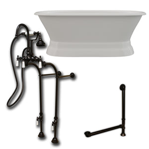 Cambridge Plumbing 66-Inch Double Ended Cast Iron Pedestal Soaking Tub (Porcelain interior and white paint exterior) and Complete Freestanding Plumbing Package (Oil rubbed bronze) DE66-PED-398684-PKG-NH - Vital Hydrotherapy