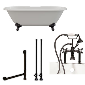 Cambridge Plumbing 66-Inch Double Ended Cast Iron Soaking Clawfoot Tub and Complete Deck Mount Plumbing Package DE67-463D-6-PKG-7DH - Vital Hydrotherapy