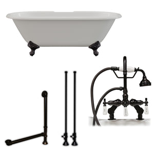 Cambridge Plumbing 66-Inch Double Ended Cast Iron Soaking Clawfoot Tub (Porcelain interior and white paint exterior) and Complete Deck Mount Plumbing Package (Oil rubbed bronze) DE67-684D-PKG-7DH - Vital Hydrotherapy