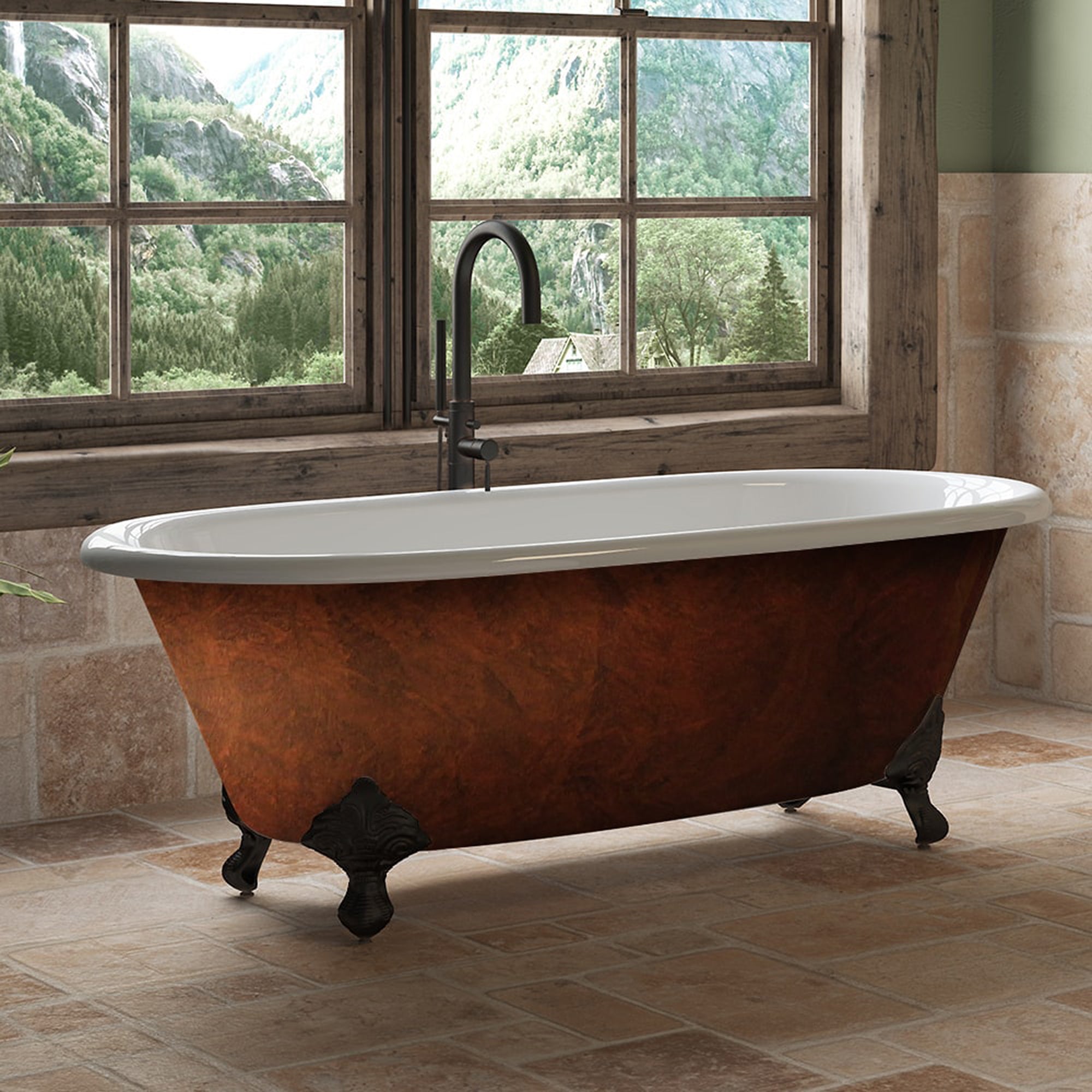 Cambridge Plumbing 67”x30" Faux Copper Bronze Finish on Exterior Cast Iron Clawfoot Bathtub with Oil Rubbed Bronze Feet and No Faucet Drillings DE67-NH-ORB-CB - Vital Hydrotherapy