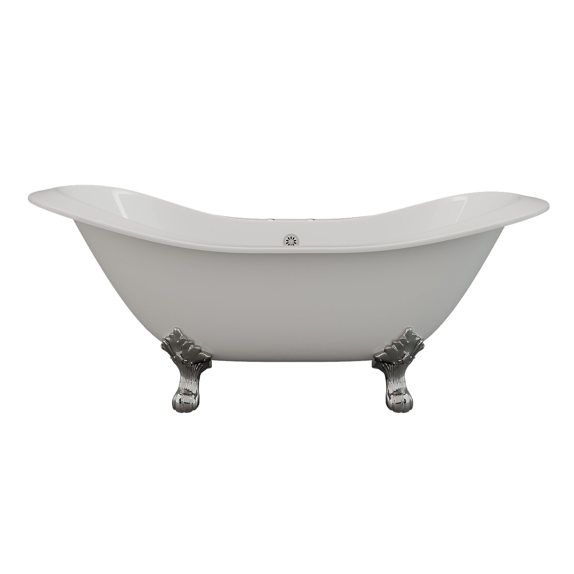 Cambridge Plumbing 72" X 31" Double Ended Cast Iron Slipper Tub (Porcelain enamel interior and white paint exterior) with 7" Deck Mount Faucet Drillings and Feet (Brushed nickel) DES-DH - Vital Hydrotherapy